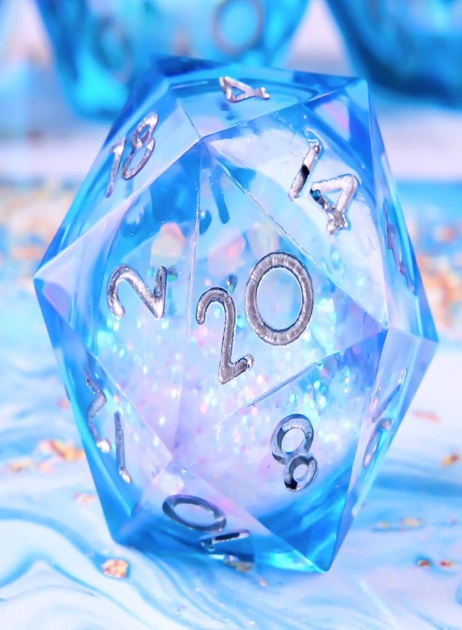 YEMEKO 2 PCS Liquid Core D20 Gold+Sliver Necklace Pendant - Sharp Edge Resin 20-Sided Dice Necklace for Dungeons & Dragons, Tabletop RPG Gift (Blue Purple d20) - Image 3